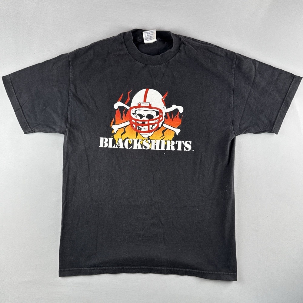 Vintage 90s Nebraska Cornhuskers Blackshirts T Shirt L Bone-A-Fide Skull Helmet